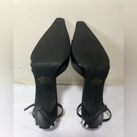 Elegant Black and White Genuine Leather Women's Heels - Picture 5 of 6